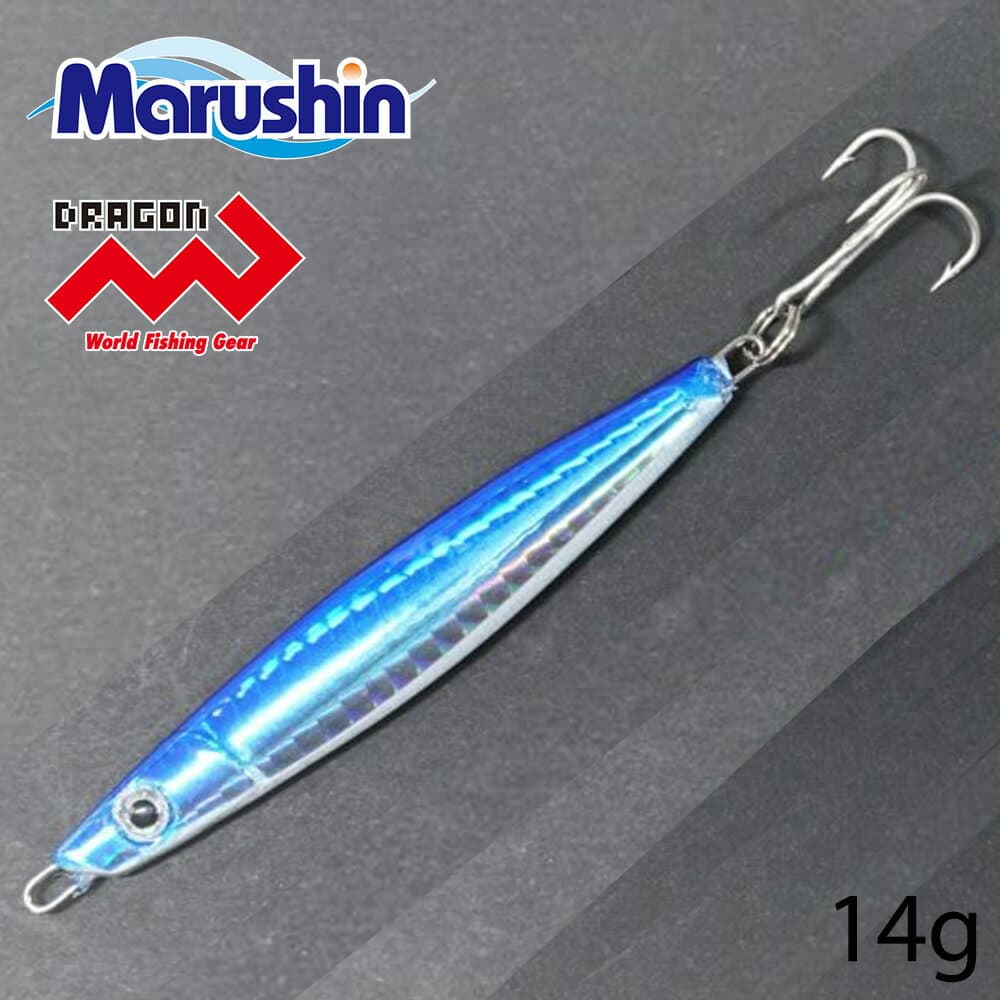 Marushin Metal Jig Drag Jig Blue 14g with Treble Hook