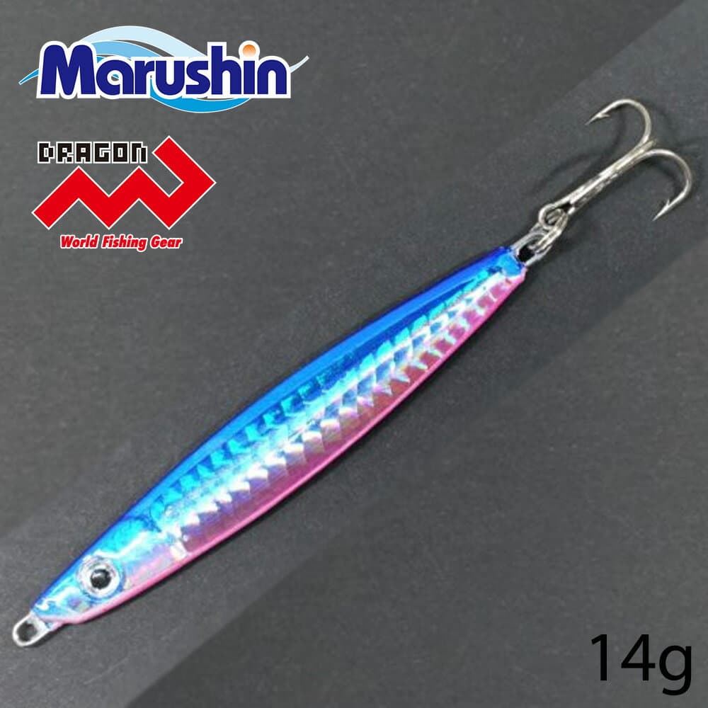 マルシン メタルジグ ドラッグジグ ブルーピンク 14g トレブルフック付 ハードルアー シーバス ルアー ジギング ソルトルアー ソルトウォーター 青物 アジ サバ サワラ カンパチ ブリ カサゴ メバル カマス メッキ フッコ スズキ 根魚 オコゼ アイナメ アカハタ クエ