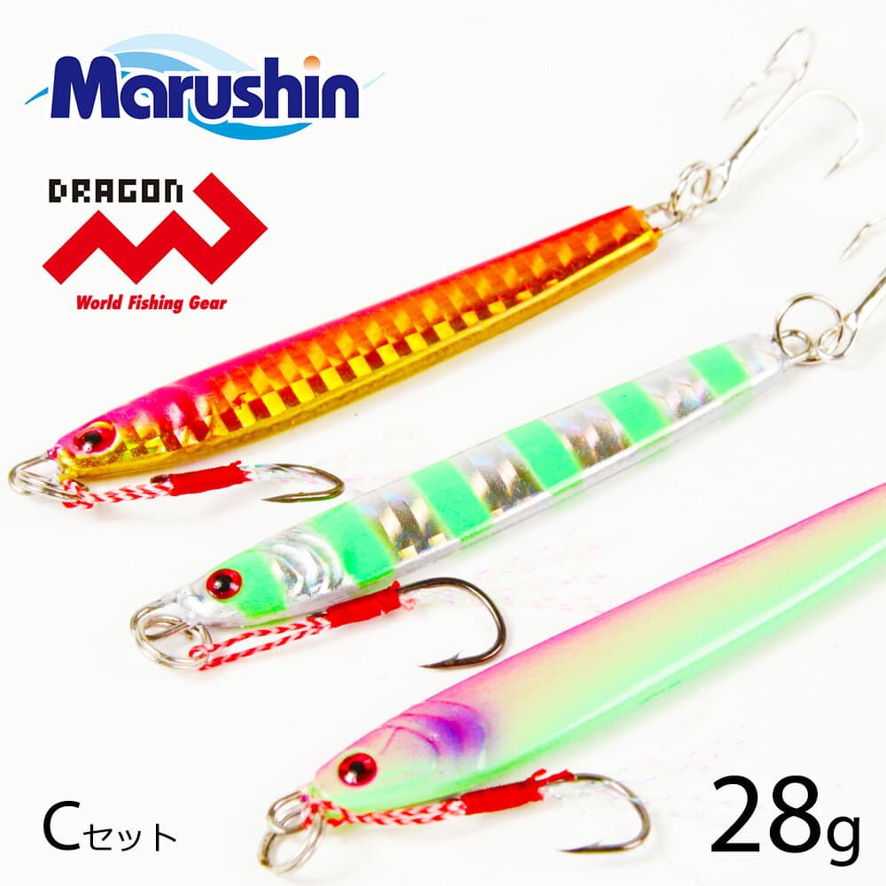 マルシン メタルジグ Shore Go! Go! 28g ジグセット C ゼブラグロー ピンクグロー ピンクゴールド 3色入り トリプルフック アシストフック ハードルアー シーバス ルアー ソルトルアー ソルトウォーター ジギング シングルフック オフショア ヒラメ マゴチ アジ メバル