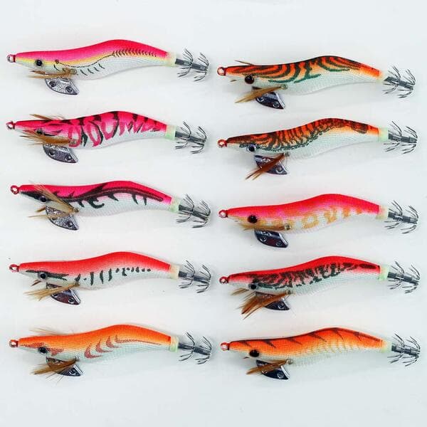 Fishing Gear Lure Set Egi 2.5 Pink/Red/Orange 10 Pieces