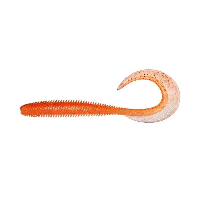 Megabass Kemuri Curly 3.5" - Clear Orange/Rainbow Flake