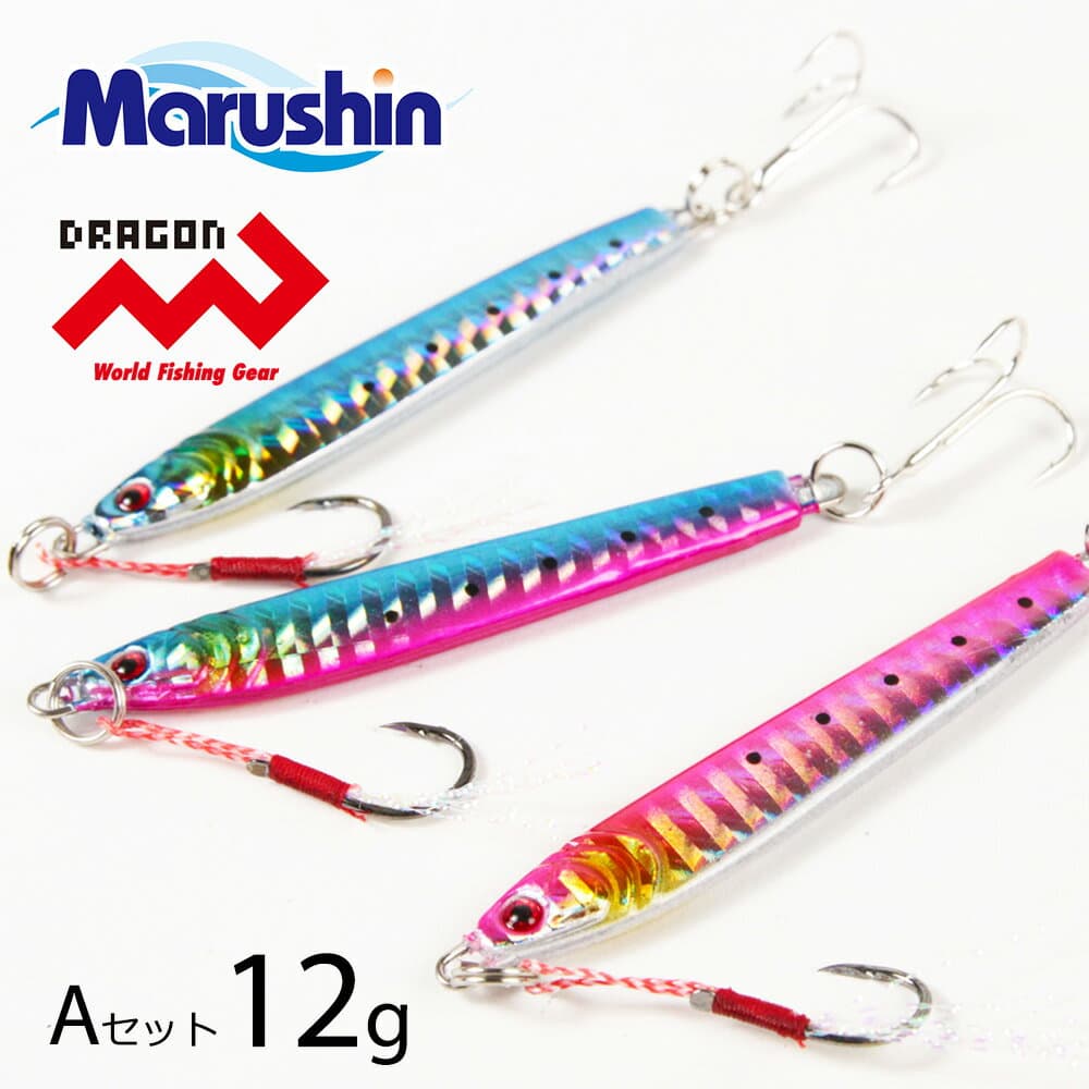 Marushin Metal Jig Shore Go! Go! 12g Jig Set A (Pink, Blue, Blue-Pink)
