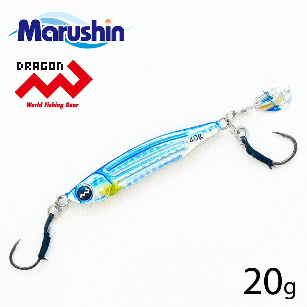 マルシン 直伝ジグ 海波 ブルー 20g メタルジグ ハードルアー シーバス ルアー ソルトルアー ソルトウォーター ジギング シングルフック ヒラメ マゴチ キジハタ カサゴ メッキ アジ メバル カマス イサキ カツオ ヒラマサ カンパチ