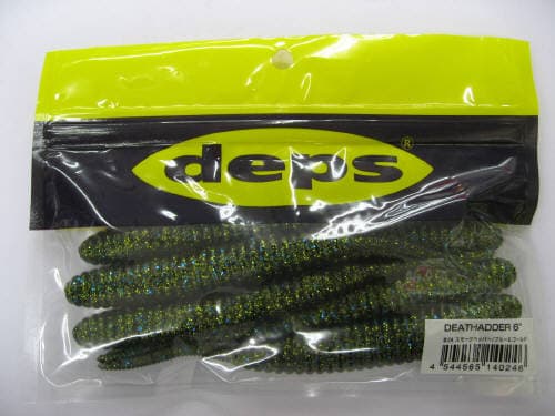 Deps Worm Death Adder 6inch #24 Smoke Pepper/Blue & Gold Flake